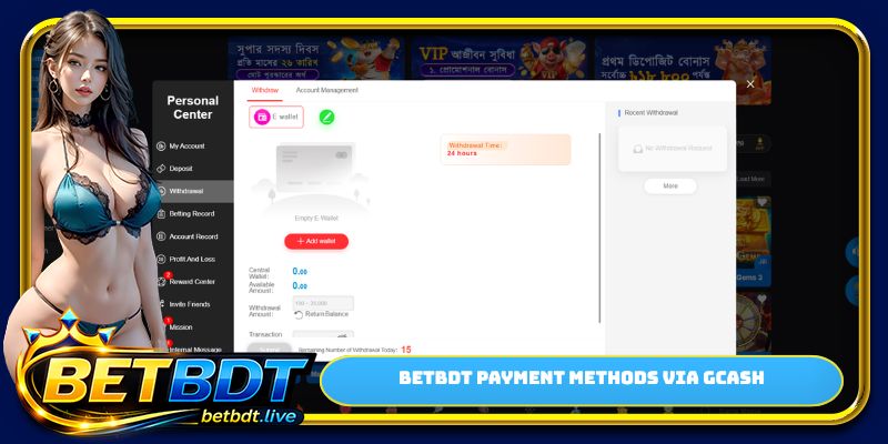 BETBDT payment methods via Gcash